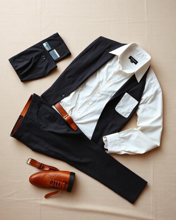 Tailored menswear outfit laid out for a fit review
